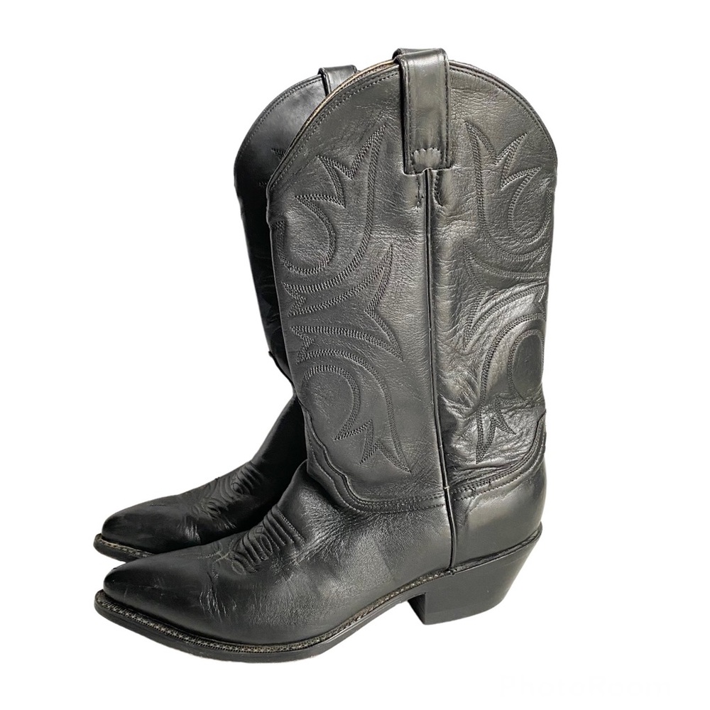 Vintage Black Leather Cowboy Boots Western Booties Womens Size 8